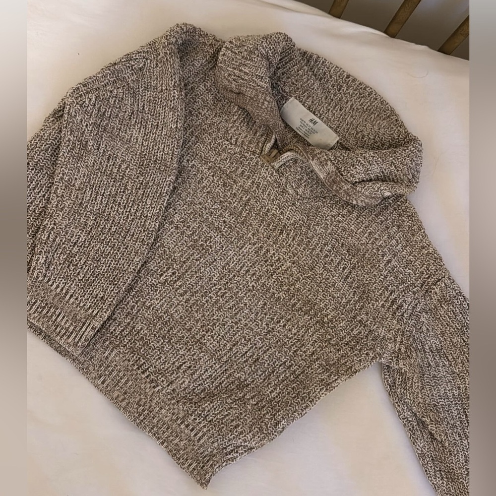 H&M quarter zip oatmeal heather beige sweater 2 yr
